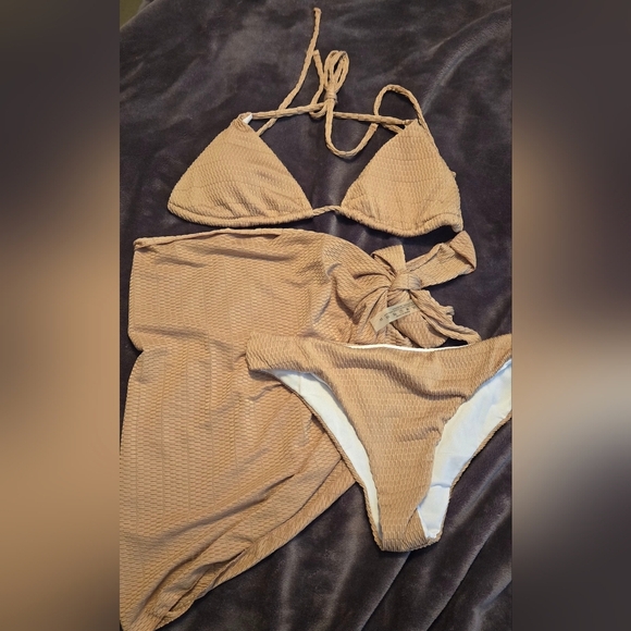 SHENHE 3 Piece Textured Halter Triangle Bikini Swimsuit with Cover up #470 NWOT - Picture 2 of 8